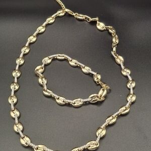 Gold-Tone Women's Necklace and Bracelet Set with Pave Accents